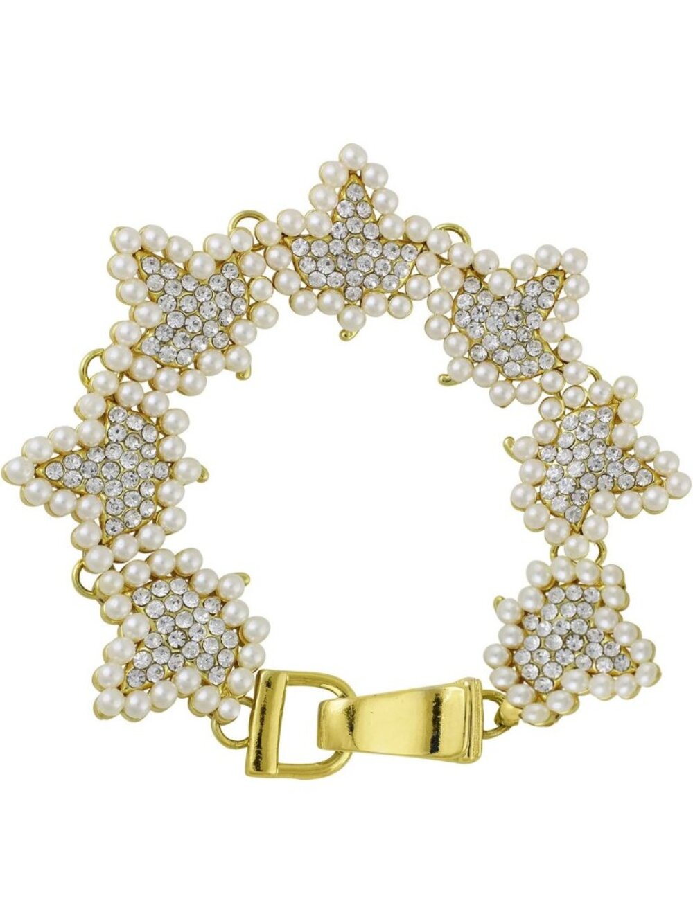 Sparkling Faux Pearl & Rhinestone Ivy Link Bracelet with Magnetic Clasp, 7.5